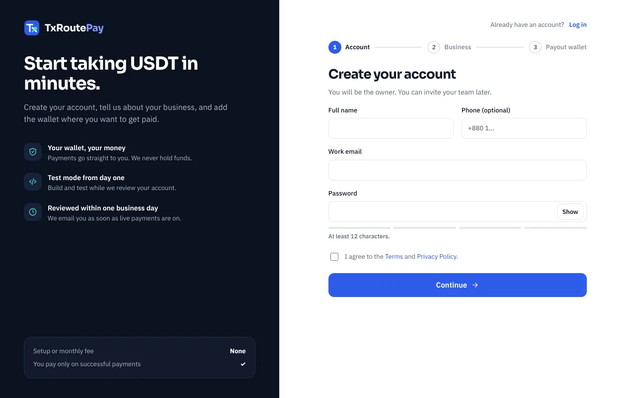 Sign-up page